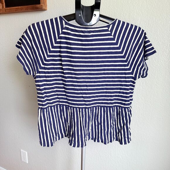 Madewell Linen Cotton Blend Striped Nautical Peplum Waist T Shirt Womens Size M - Picture 3 of 5